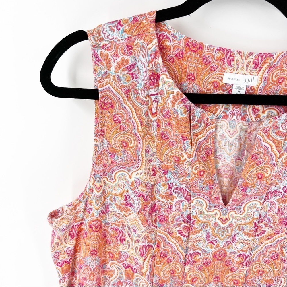 ✅ J. Jill Love Linen Paisley‎ Midi Sleeveless Summer Dress Size MEDIUM TALL - Picture 3 of 9